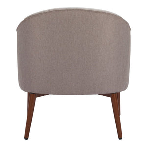 28" Gray And Brown Fabric And Upholstered Tufted Barrel Chair