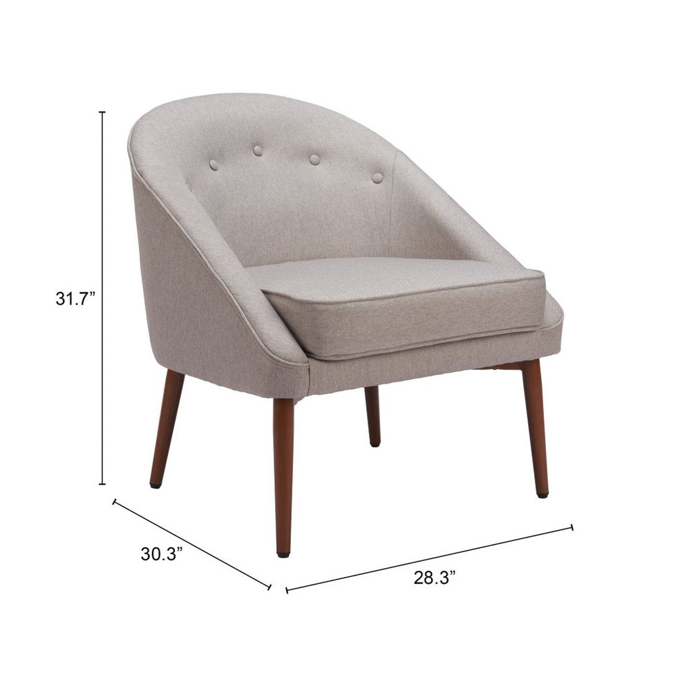 28" Gray And Brown Fabric And Upholstered Tufted Barrel Chair