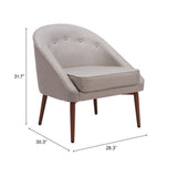 28" Gray And Brown Fabric And Upholstered Tufted Barrel Chair