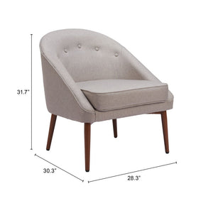 28" Gray And Brown Fabric And Upholstered Tufted Barrel Chair