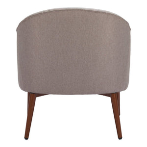 28" Gray And Brown Fabric And Upholstered Tufted Barrel Chair
