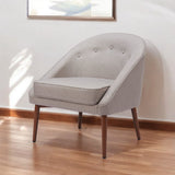 28" Gray And Brown Fabric And Upholstered Tufted Barrel Chair