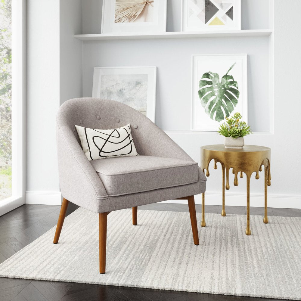 28" Gray And Brown Fabric And Upholstered Tufted Barrel Chair