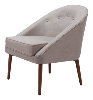 28" Gray And Brown Fabric And Upholstered Tufted Barrel Chair