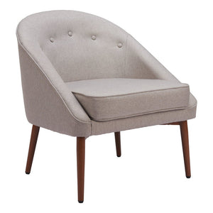 28" Gray And Brown Fabric And Upholstered Tufted Barrel Chair