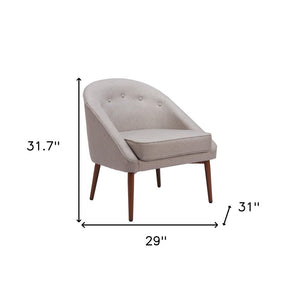 28" Gray And Brown Fabric And Upholstered Tufted Barrel Chair