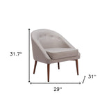 28" Gray And Brown Fabric And Upholstered Tufted Barrel Chair