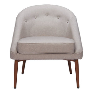 28" Gray And Brown Fabric And Upholstered Tufted Barrel Chair