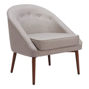 28" Gray And Brown Fabric And Upholstered Tufted Barrel Chair