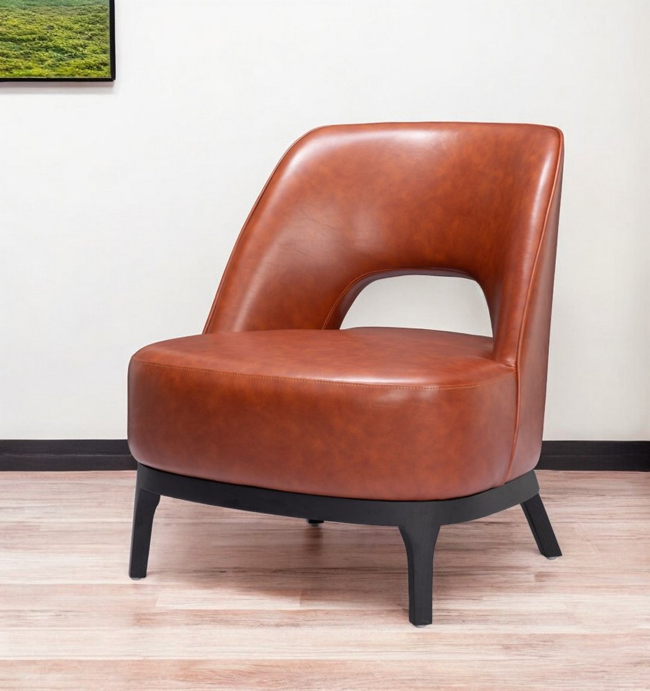 26" Brown And Black Faux Leather And Faux Leather Lounge Chair