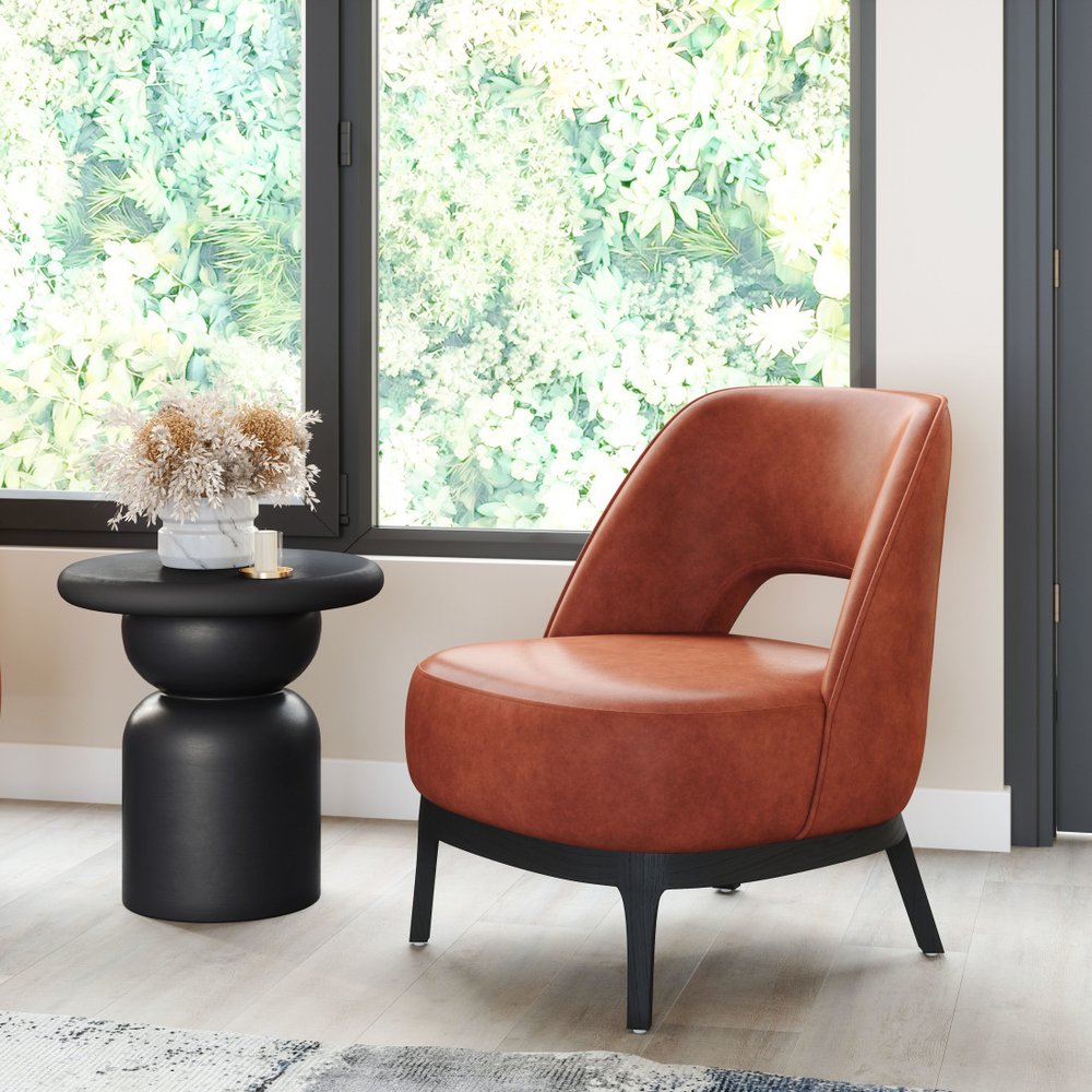 26" Brown And Black Faux Leather And Faux Leather Lounge Chair