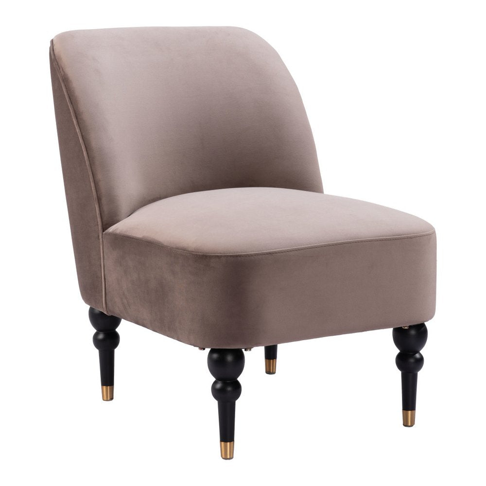 22" Taupe And Black And Gold Velvet And Upholstered Side Chair