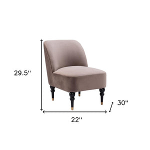 22" Taupe And Black And Gold Velvet And Upholstered Side Chair