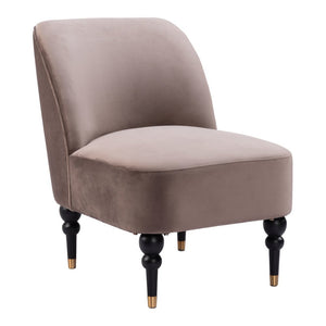 22" Taupe And Black And Gold Velvet And Upholstered Side Chair