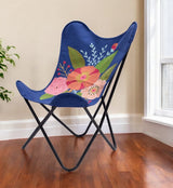 26" Blue And Black Tropical Butterfly Chair