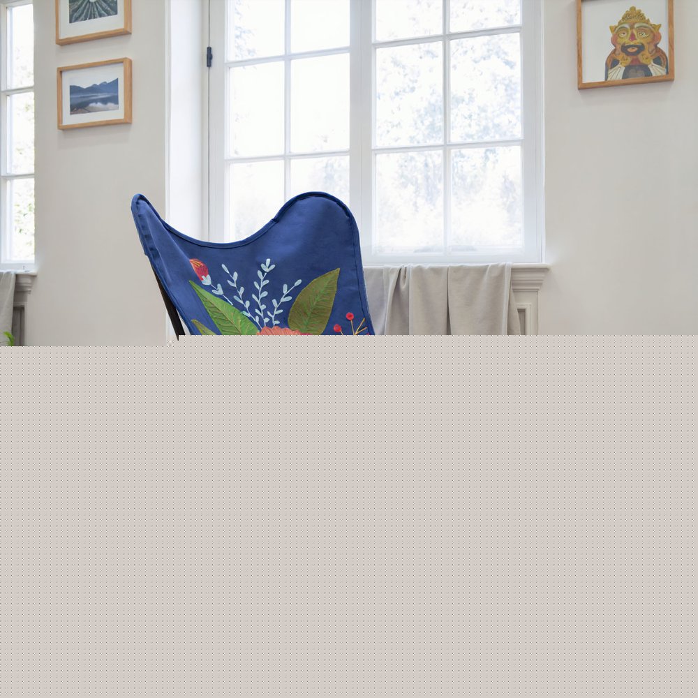 26" Blue And Black Tropical Butterfly Chair