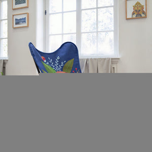 26" Blue And Black Tropical Butterfly Chair