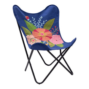 26" Blue And Black Tropical Butterfly Chair
