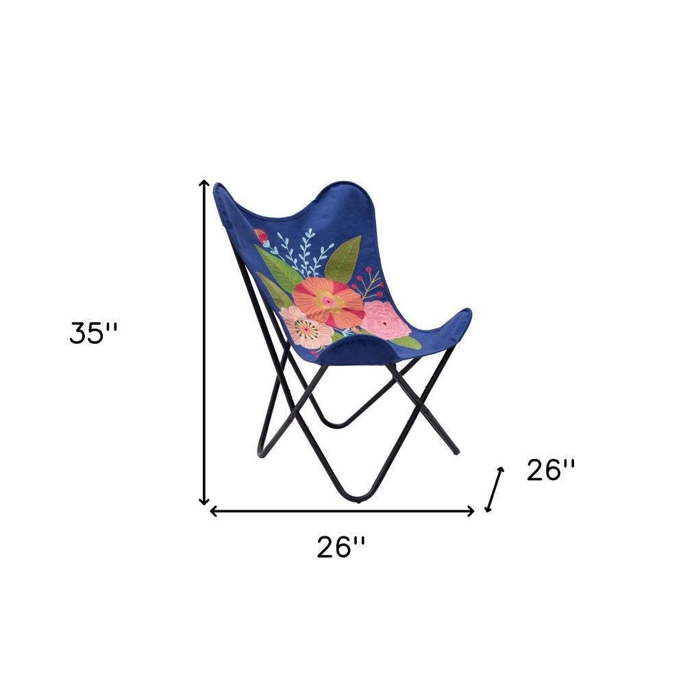 26" Blue And Black Tropical Butterfly Chair