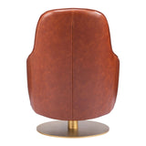 28" Brown And Gold Faux Leather And Faux Leather Swivel Arm Chair