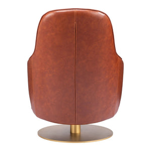 28" Brown And Gold Faux Leather And Faux Leather Swivel Arm Chair