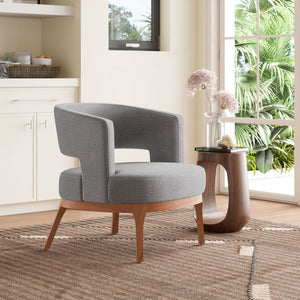 27" Slate Gray And Brown Faux Leather Arm Chair