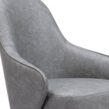 28" Gray And Gold Faux Leather And Faux Leather Swivel Arm Chair