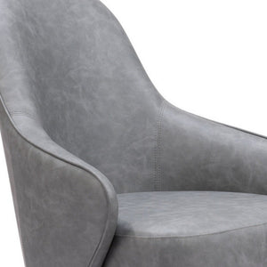 28" Gray And Gold Faux Leather And Faux Leather Swivel Arm Chair
