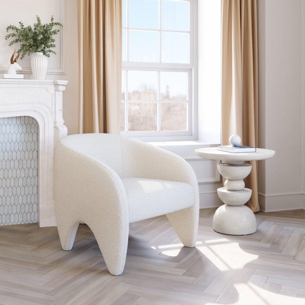 30" White Faux Shearling And Upholstered Arm Chair