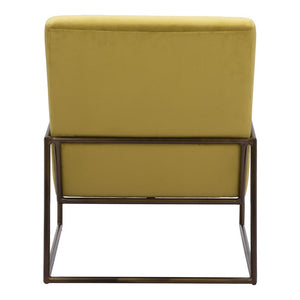 26" Olive Green And Bronze Velvet And Upholstered Arm Chair