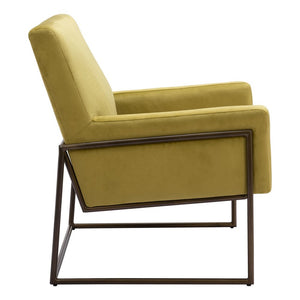 26" Olive Green And Bronze Velvet And Upholstered Arm Chair