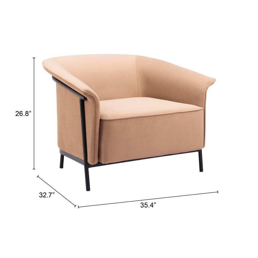 35" Tan And Black Upholstered Arm Chair