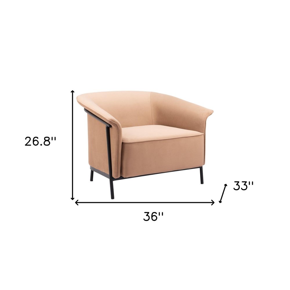 35" Tan And Black Upholstered Arm Chair