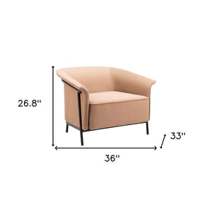 35" Tan And Black Upholstered Arm Chair
