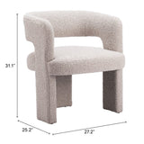 27" Beige Faux Shearling And Upholstered Arm Chair