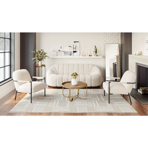 26" Ivory And Black Faux Shearling And Upholstered Arm Chair