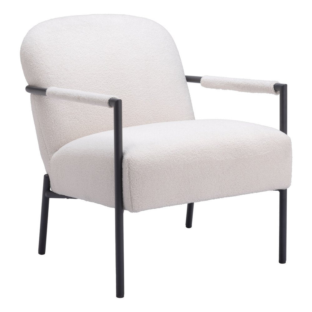 26" Ivory And Black Faux Shearling And Upholstered Arm Chair