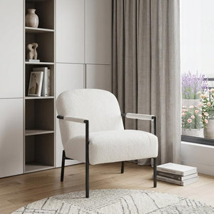 26" Ivory And Black Faux Shearling And Upholstered Arm Chair