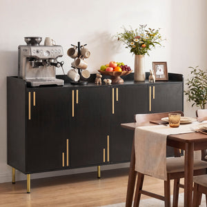 55" Buffet Cabinet with 4 Doors and 5 Metal Legs Modern Credenza-Black