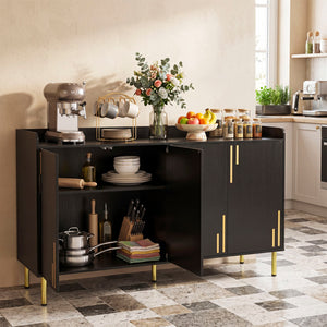 55" Buffet Cabinet with 4 Doors and 5 Metal Legs Modern Credenza-Black
