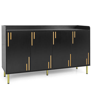 55" Buffet Cabinet with 4 Doors and 5 Metal Legs Modern Credenza-Black