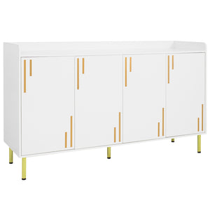 55" Buffet Cabinet with 4 Doors and 5 Metal Legs Modern Credenza-White