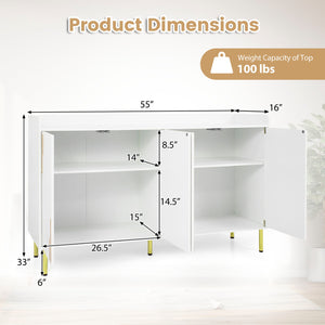 55" Buffet Cabinet with 4 Doors and 5 Metal Legs Modern Credenza-White