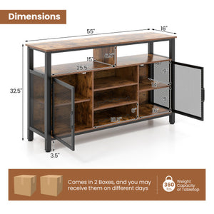 55-Inch Buffet Sideboard with 8-Bottle Wine Racks and Wine Glass Holders-Rustic Brown