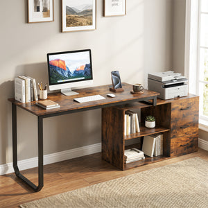 55 Inch Reversible L Shaped Desk with 3 Drawers Home Office Desk with Adjustable Shelf-Rustic Brown