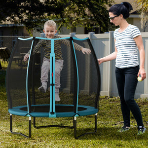 55 Inch Trampoline for Kids Toddler Mini Trampoline with Safety Enclosure Net-Blue