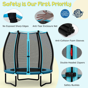 55 Inch Trampoline for Kids Toddler Mini Trampoline with Safety Enclosure Net-Blue