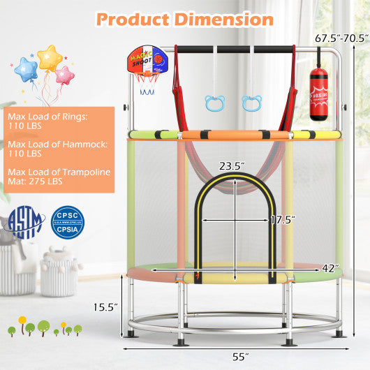 55" Kids Trampoline Gift for for 3-6 Years Old Boys and Girls-Green