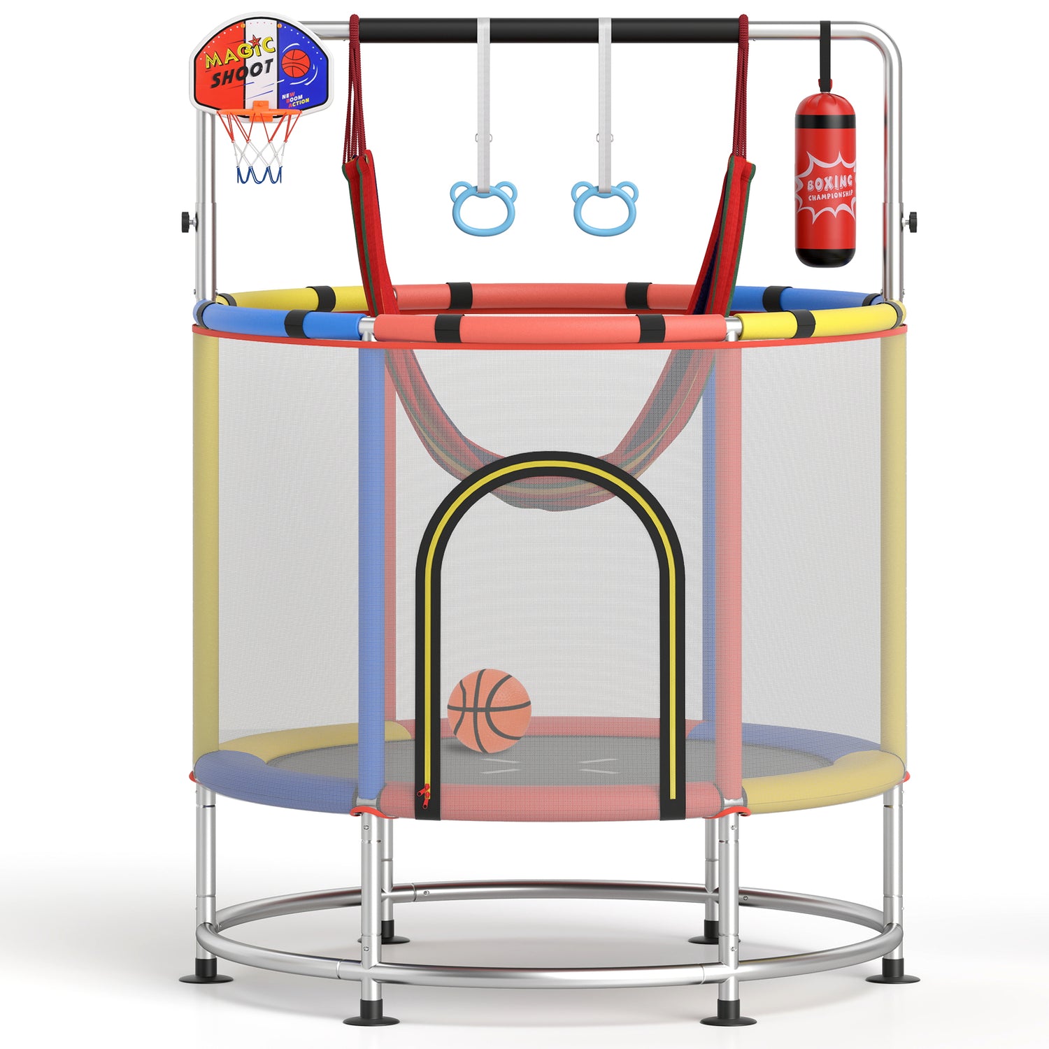 55" Kids Trampoline Gift for for 3-6 Years Old Boys and Girls-Red