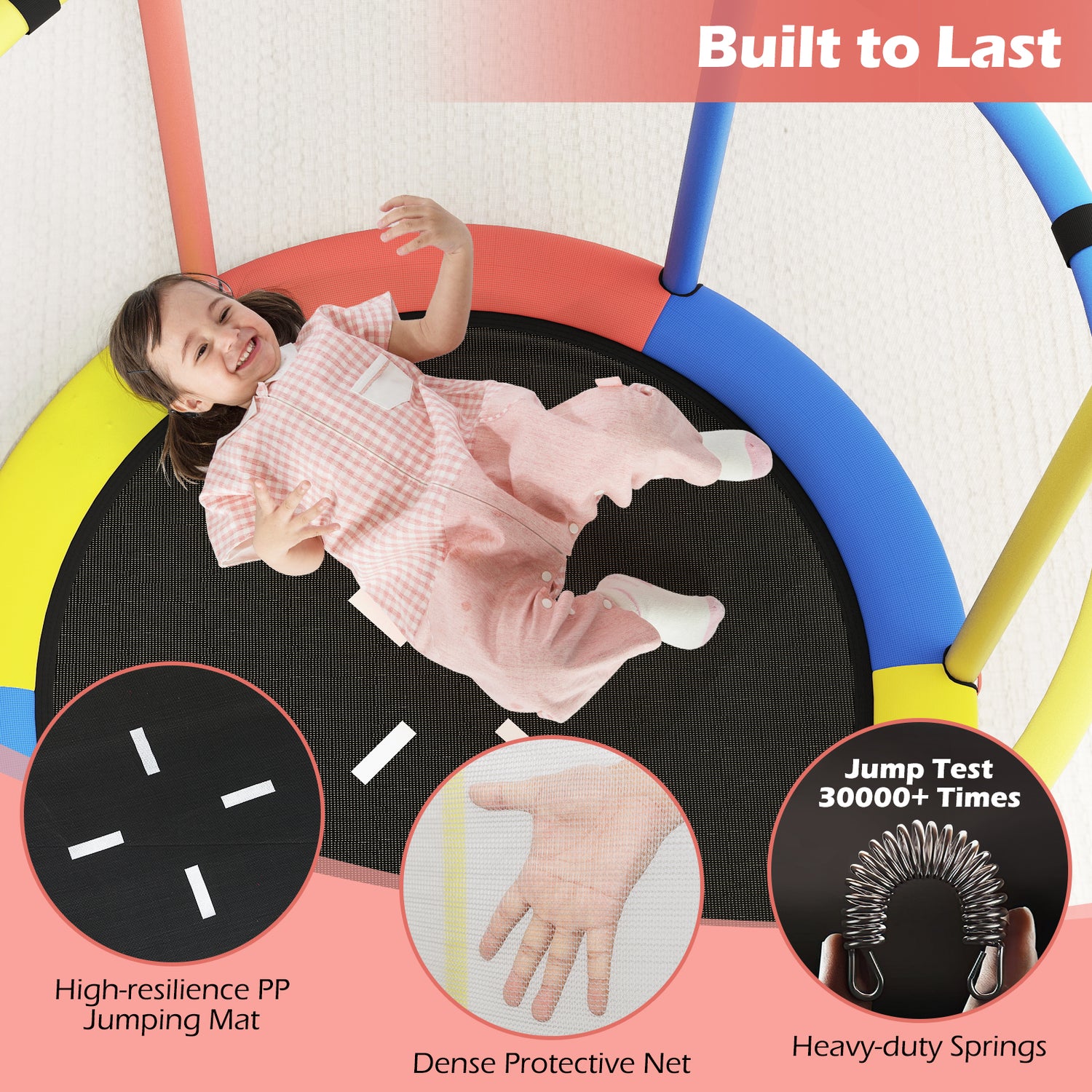 55" Kids Trampoline Gift for for 3-6 Years Old Boys and Girls-Red